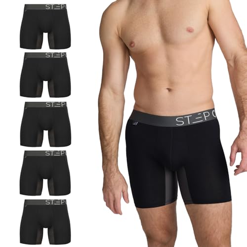 STEP ONE Boxershorts Herren - 5er Pack Feuchtigkeitsabweisende Unterhosen Männer, Herren Unterhosen Boxershorts mit 3D Tasche + Scheuerschutz, Organische Bambus Unterwäsche von STEP ONE
