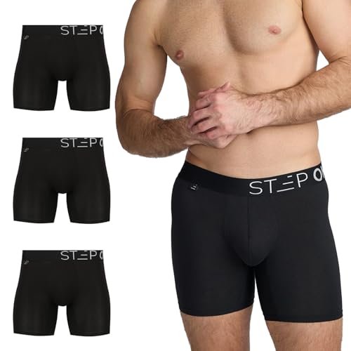 STEP ONE Herren Boxershorts - 3er Pack I feuchtigkeitsabweisende Männer Boxershorts, mit 3D Tasche + Scheuerschutz, organische Bambus Unterwäsche Black S von STEP ONE