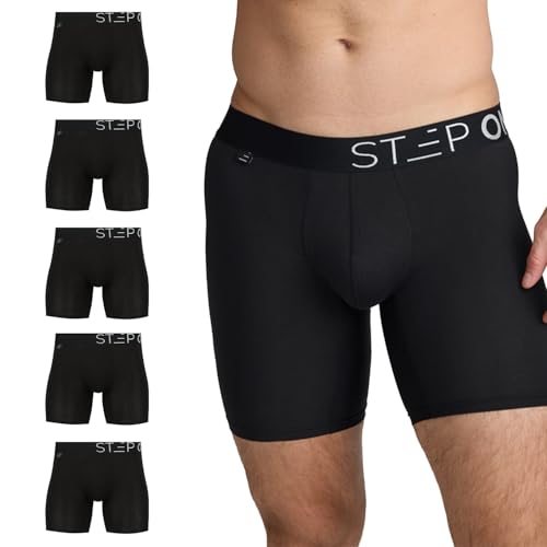 STEP ONE Herren Boxershorts - 5er Pack I feuchtigkeitsabweisende Männer Boxershorts, mit 3D Tasche + Scheuerschutz, organische Bambus Unterwäsche Black M von STEP ONE