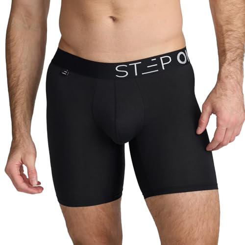 STEP ONE Herren Boxershorts - feuchtigkeitsabweisende Männer Boxershorts, Unterhosen mit 3D Tasche + Scheuerschutz, organische Bambus Unterwäsche Black 2XL von STEP ONE