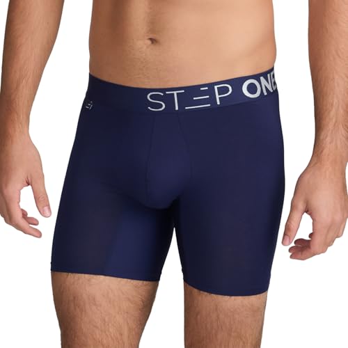 STEP ONE Herren Boxershorts - feuchtigkeitsabweisende Männer Boxershorts, Unterhosen mit 3D Tasche + Scheuerschutz, organische Bambus Unterwäsche Navy 3XL von STEP ONE