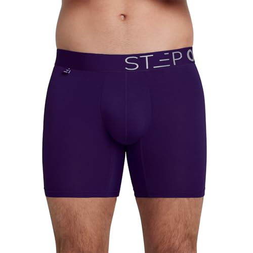STEP ONE Herren Boxershorts - feuchtigkeitsabweisende Männer Boxershorts, Unterhosen mit 3D Tasche + Scheuerschutz, organische Bambus Unterwäsche Purple 2XL von STEP ONE