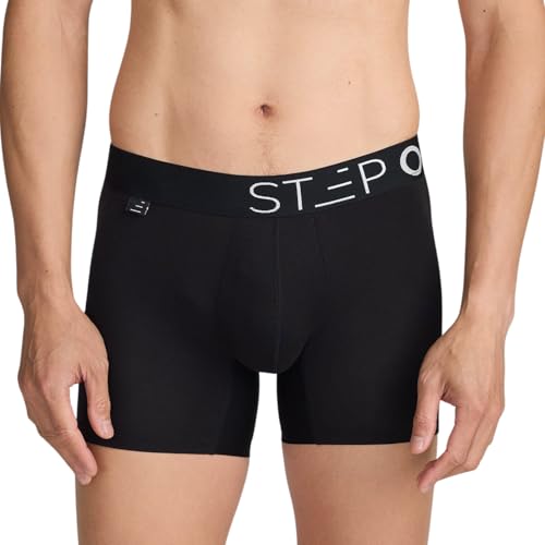 STEP ONE Herren Trunks Boxershorts – feuchtigkeitsabweisende Männer Trunks mit 3D-Tasche + Scheuerschutz, organische Bambus Unterwäsche Black 2XL von STEP ONE