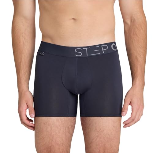 STEP ONE Herren Trunks Boxershorts – feuchtigkeitsabweisende Männer Trunks mit 3D-Tasche + Scheuerschutz, organische Bambus Unterwäsche Grey L von STEP ONE
