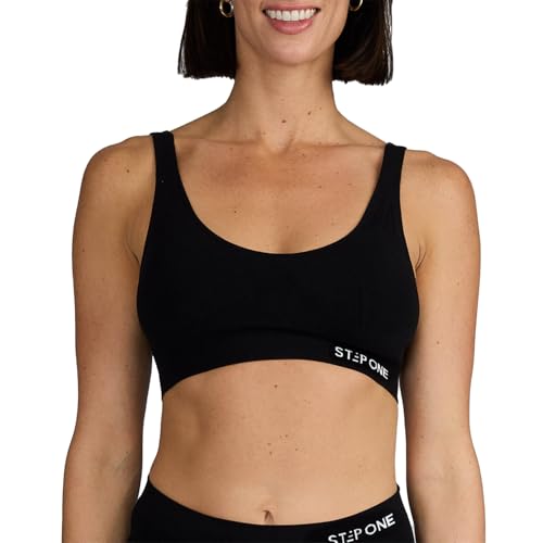STEP ONE Smoothfit BH - Ultraweicher Damen BH für jeden Tag, hebt, stützt und fühlt Sich dabei unsichtbar an, atmungsaktiv, feuchtigkeitsableitend, ohne Bügel, mit herausnehmbaren Cups Black S von STEP ONE