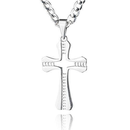 STERLL Herren Kette Echt Silber Kreuz-Anhänger aus Sterlingsilber 925 55cm Ökologische Verpackung Männer Geschenke von STERLL