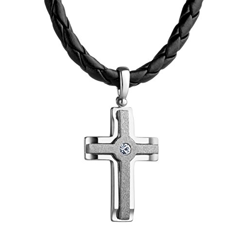 STERLL Herren Hals-Kette Schwarz Kreuz-Anhänger Silber 925 mit Swarovski Elements Eco-Verpackung die Besten Männer Geschenke von Sterll