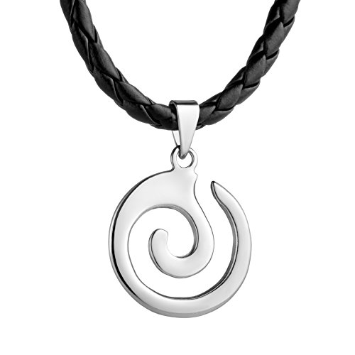 STERLL Herren Hals-Kette Leder Schwarz Maori Koru Spirale Anhänger Silber 925 Ökologische Verpackung Männergeschenke von Sterll