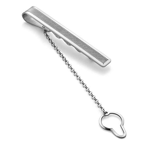 Herren Krawattenspange Aus Sterlingsilber Mit Feinem Streifenmuster Und Sicherungskette von STERLL