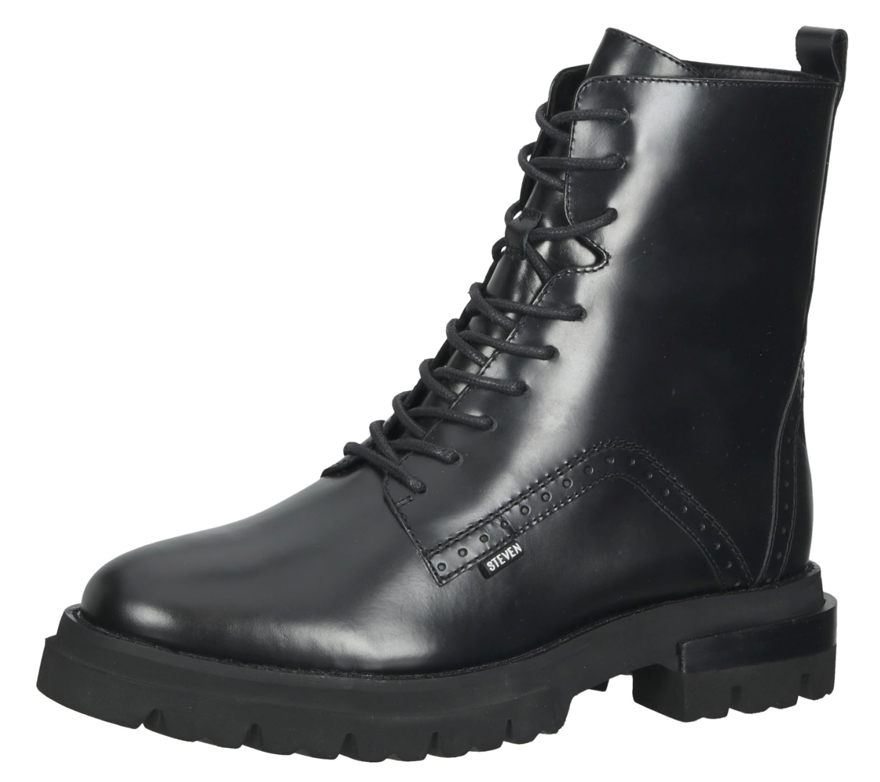 STEVEN NEW YORK Damen Echtleder-Stiefel Stiefelette Schnür-Schuhe SNY11000287-03001-017 Schwarz von STEVEN NEW YORK