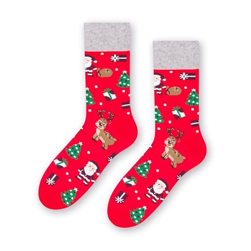 Lustige Socken mit Christmas Motiv Herren und Damen, Weihnachtssocken, Bunte Socken Herren & Damen, Baumwollsocken I EU 41-43/44-46/35-37/38-40 von STEVEN