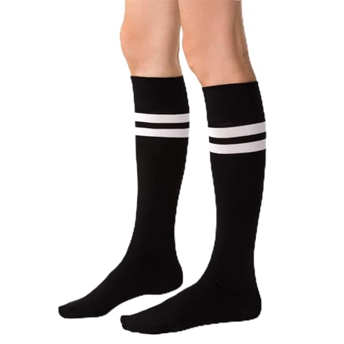 STEVEN Kniestrümpfe Damen I Extra Fein Gekämmter Baumwolle Kniehohe Socken I Lange Universelle Socken I Größe EU35, EU36, EU37 I Schwarz mit Weiß Streifen von STEVEN