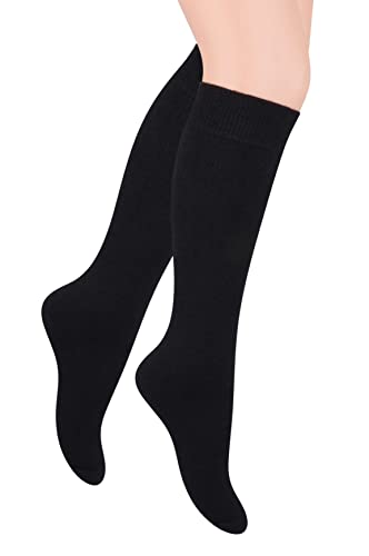 STEVEN Kniestrümpfe Damen I Extra Fein Gekämmter Baumwolle Kniehohe Socken I Zwanglos oder Offiziell Lange Universelle Socken I Größe EU35, EU36, EU37 I Schwarz von STEVEN