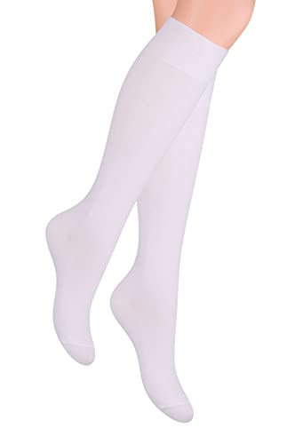 STEVEN Kniestrümpfe Damen I Extra Fein Gekämmter Baumwolle Kniehohe Socken I Zwanglos oder Offiziell Lange Universelle Socken I Größe EU38, EU39, EU40 I Weiß von STEVEN