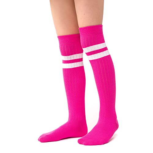 STEVEN Mädchen Kniestrümpfe I I Extra Fein Gekämmter Baumwolle Kniehohe Socken I Zwanglos oder Offiziell Lange Universelle Socken I Größe EU26, EU27, EU28 I Rosa mit Weiß Streifen von STEVEN