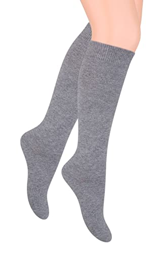 STEVEN Mädchen Kniestrümpfe I I Extra Fein Gekämmter Baumwolle Kniehohe Socken I Zwanglos oder Offiziell Lange Universelle Socken I Unisex I Größe EU29, EU30, EU31 I Grau von STEVEN