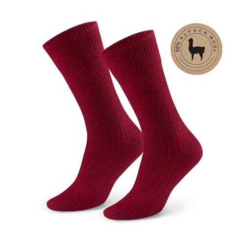 Socken 50% Alpaka Wolle für Damen und Herren - Hypoallergen Thermoisolierend Nahtlos, mit Sanftem Bund Bequem und Angenehm im Griff, 35-37, Farbe Bordeaux von STEVEN