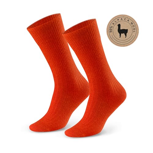 Socken 50% Alpaka Wolle für Damen und Herren - Hypoallergen Thermoisolierend Nahtlos, mit Sanftem Bund Bequem und Angenehm im Griff, 35-37, Farbe Orange von STEVEN