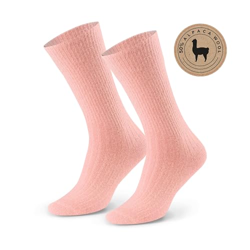 Socken 50% Alpaka Wolle für Damen und Herren - Hypoallergen Thermoisolierend Nahtlos, mit Sanftem Bund Bequem und Angenehm im Griff, 35-37, Farbe Rosa von STEVEN