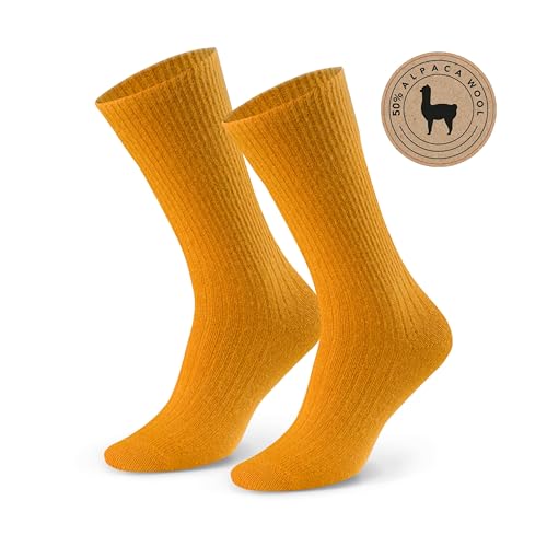 Socken 50% Alpaka Wolle für Damen und Herren - Hypoallergen Thermoisolierend Nahtlos, mit Sanftem Bund Bequem und Angenehm im Griff, 44-46, Farbe Gelb von STEVEN