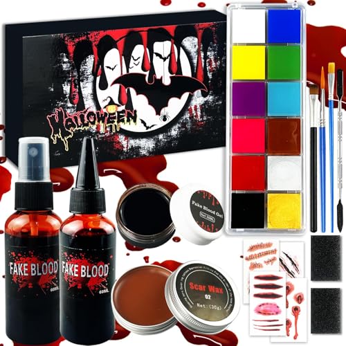STFYUG 15 Pcs Halloween Kunstblut Set, Halloween Make up, Face Paint Halloween, Kinderschminke Set, Fake Blood Wunden Make-Up Auswaschbar, Halloween Schminke für Zombies, Vampire, Monster, Cosplay (A) von STFYUG