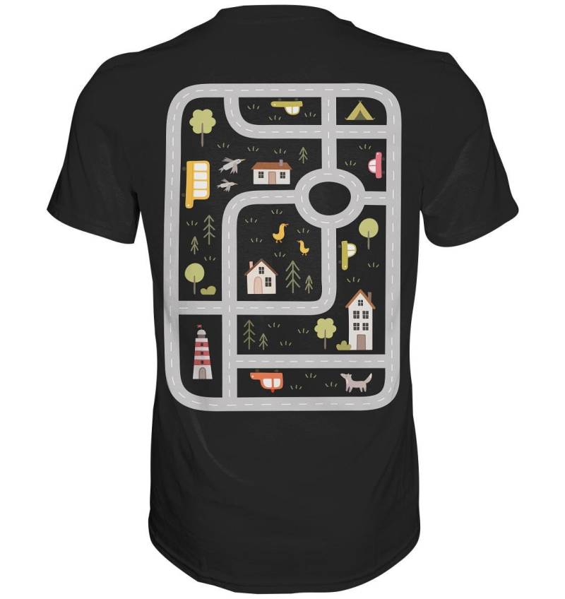 Spielstraße T-Shirt Für Eltern Und Kinder Rücken Playmat Shirt Spielzeug Autos Geschenk Papa Mama Kind Spaß von STGTSTYLE