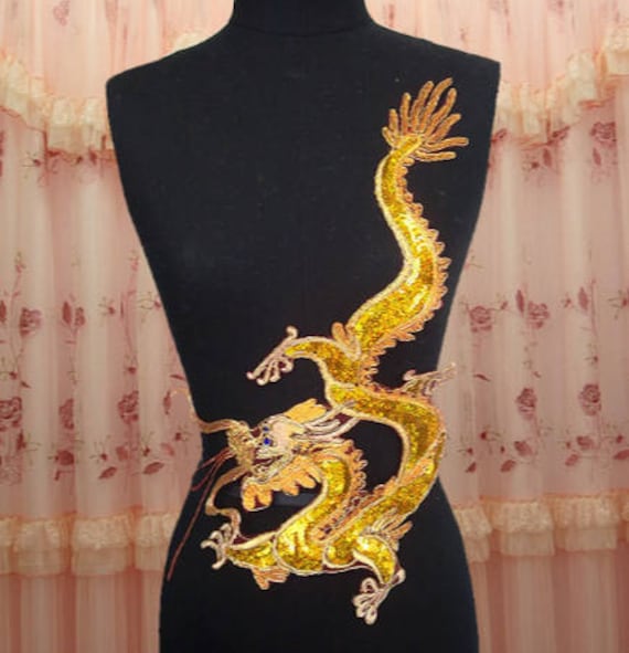 Verkauf, Gold Dragon Stil Patches Rot Mesh Applikation, Pailletten Bestickte Diy Applikation -(Hyxy-1Pcs von STHDifferent