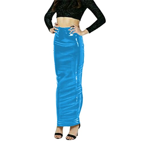 Latexröcke für Damen, hohe Taille, Kunstleder, glänzend, PVC, Bodyco-Röcke, Seeblau, 6X-large von STHEFF