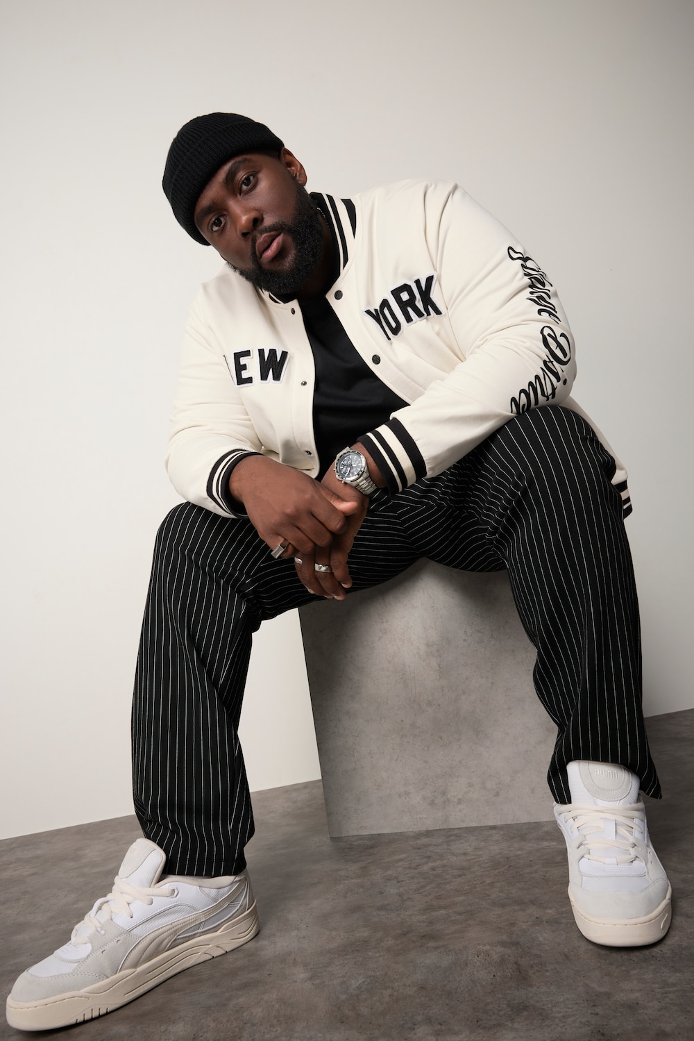 Große Größen STHUGE Collegejacke, Herren, beige, Größe: XXL, Baumwolle/Polyester, STHUGE von STHUGE