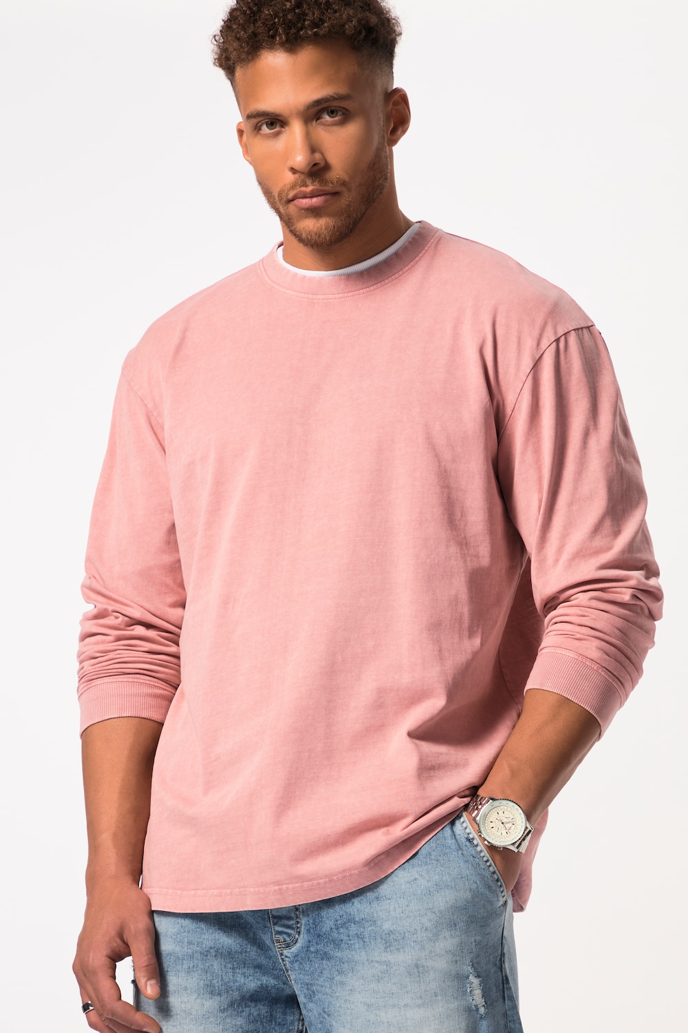 Große Größen STHUGE Langarmshirt, Herren, rosa, Größe: 5XL, Baumwolle, STHUGE von STHUGE