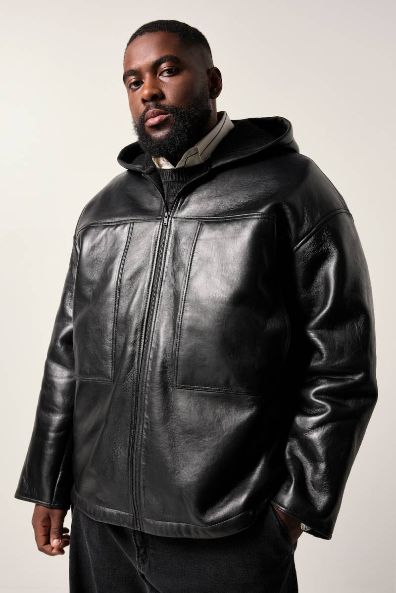 Große Größen STHUGE Lederjacke, Herren, schwarz, Größe: 5XL, Polyester/Leder, STHUGE von STHUGE