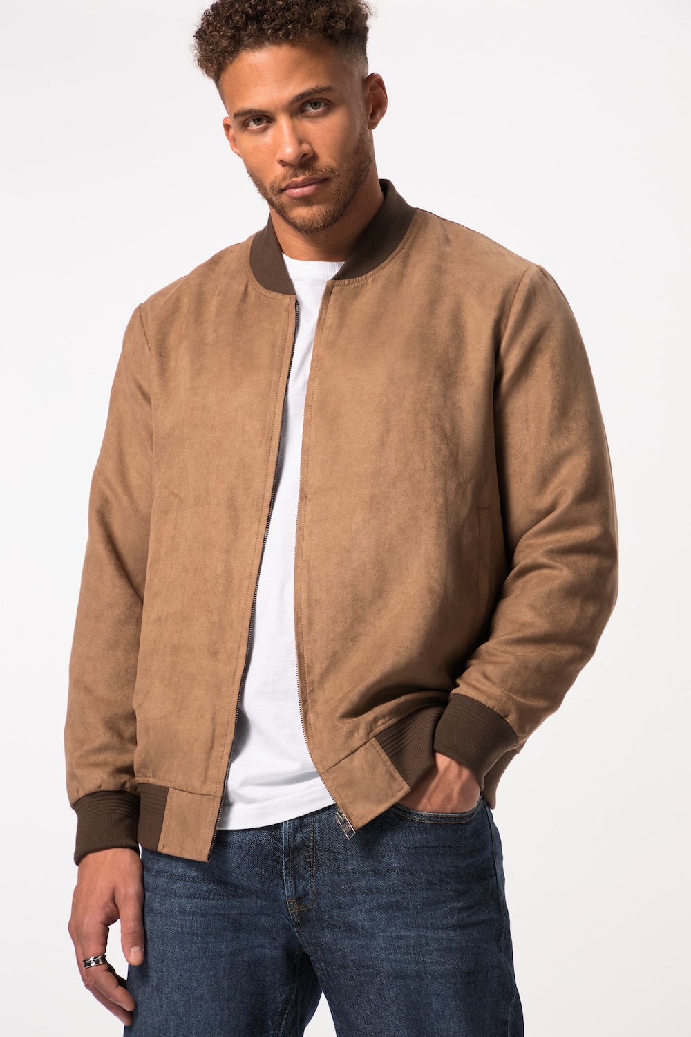 Große Größen STHUGE Velours-Blouson, Herren, braun, Größe: 4XL, Polyester, STHUGE von STHUGE