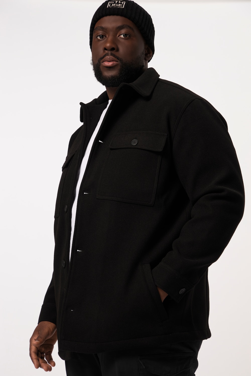 Große Größen STHUGE Wolloptik-Jacke, Herren, schwarz, Größe: L, Polyester, STHUGE von STHUGE