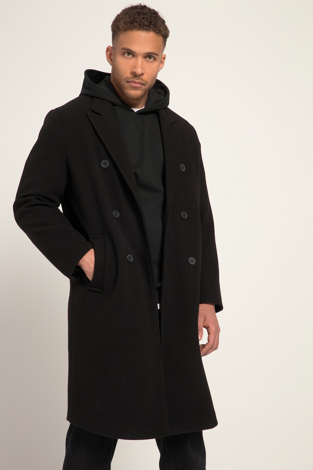 Große Größen STHUGE Wolloptik-Mantel, Herren, schwarz, Größe: 5XL, Polyester, STHUGE von STHUGE