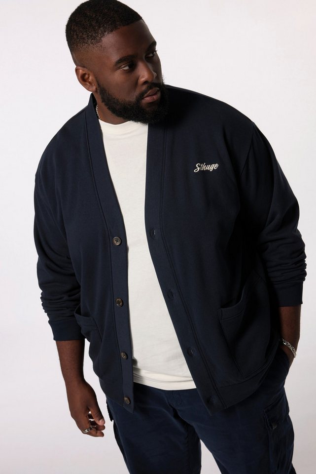 STHUGE Fleecejacke STHUGE Sweatjacke V-Ausschnitt Brust-Stickerei von STHUGE