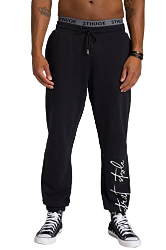 STHUGE Herren Jogginghose mit Bündchen+ Print, Loose Fit Hose, Schwarz, 3XL EU von STHUGE