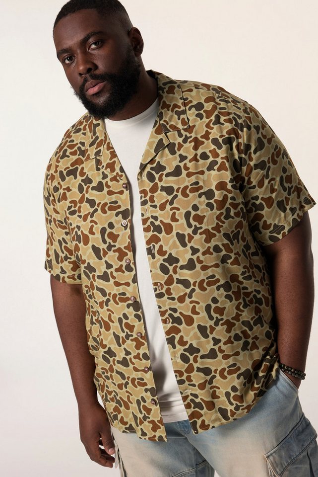 STHUGE Kurzarmhemd STHUGE Hemd Halbarm Kuba-Kragen Leo-Camouflage von STHUGE