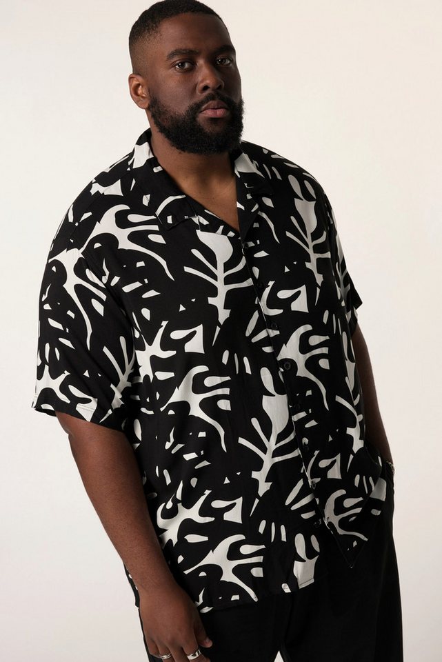 STHUGE Kurzarmhemd STHUGE Hemd Halbarm Kuba-Kragen Palmendruck von STHUGE