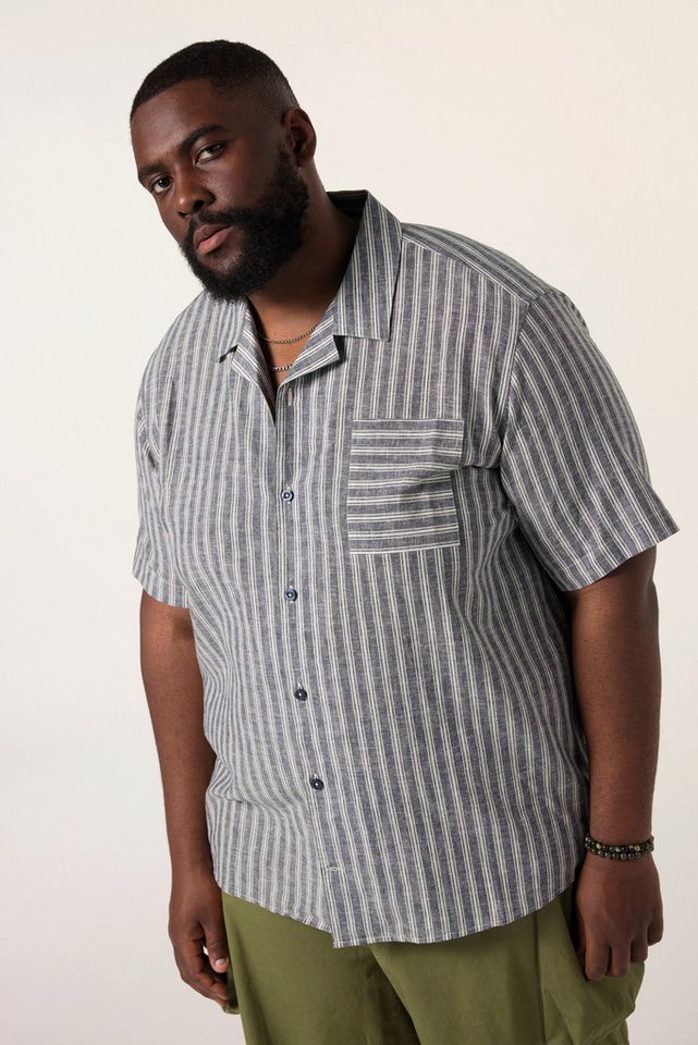 STHUGE Kurzarmhemd Hemd Halbarm Leinenmix Streifen Kuba-Kragen von STHUGE