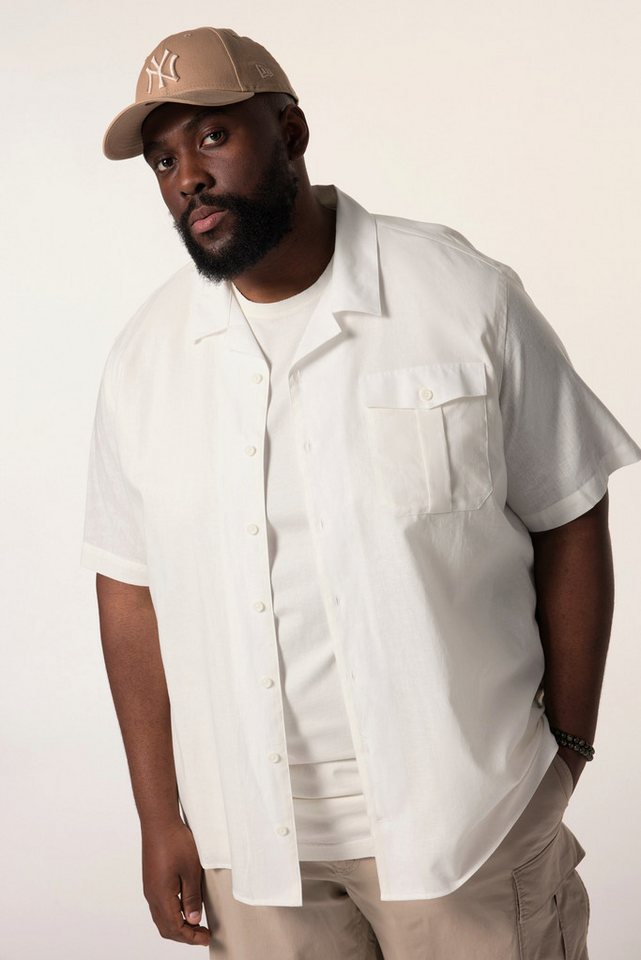 STHUGE Kurzarmhemd Hemd Halbarm Leinenoptik Kubakragen kastiger Fit von STHUGE