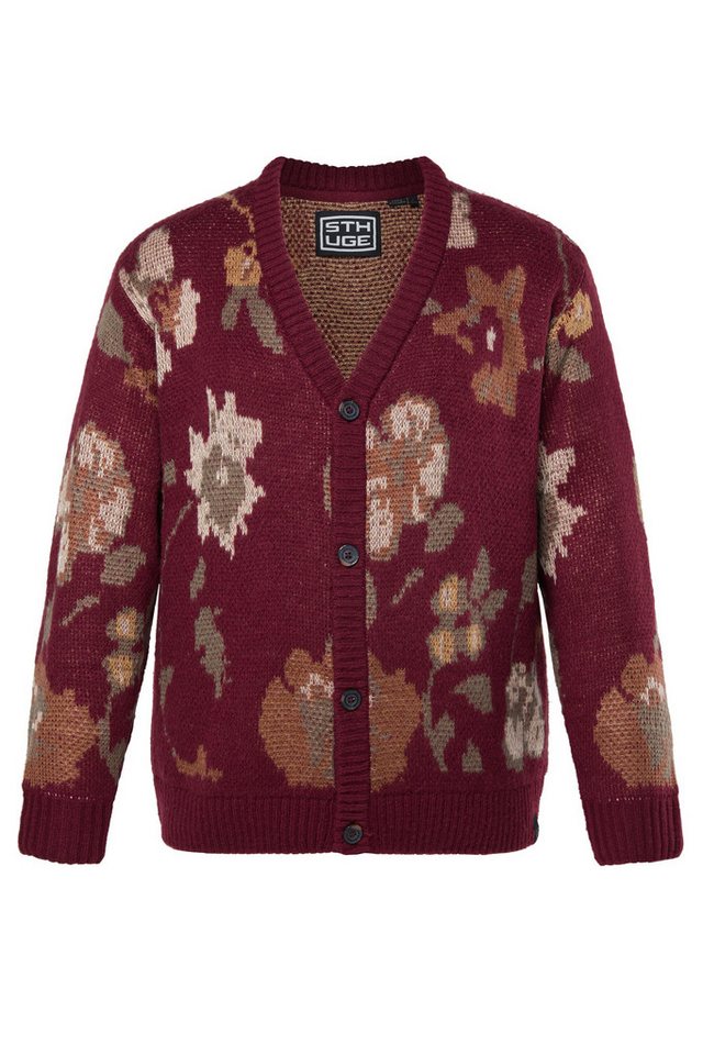 STHUGE Poloshirt STHUGE Strickjacke oversized florales Strickmuster von STHUGE