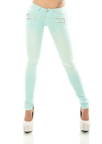 Damen Hüft Low Rise Jeans Skinny Slim Fit Stretch Denim Hose Röhrenjeans (M, Türkis/902-45) von STIDIA