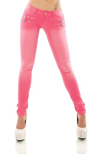 Damen Hüft Low Rise Jeans Skinny Slim Fit Stretch Denim Hose Röhrenjeans (XS, Pink/902-11) von STIDIA