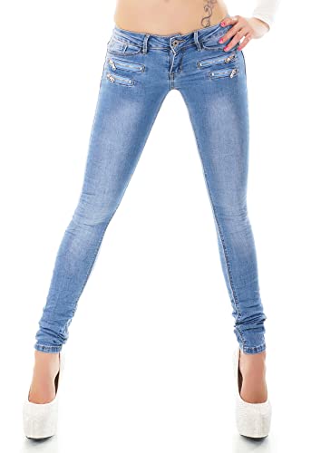 Damen Jeans Low Rise Hüftjeans Hose Röhrenjeans Skinny Slim Fit Stretch XS-XL (DE/NL/SE/PL, Alphanumerisch, L, Regular, Regular, Blau/81-5) von STIDIA