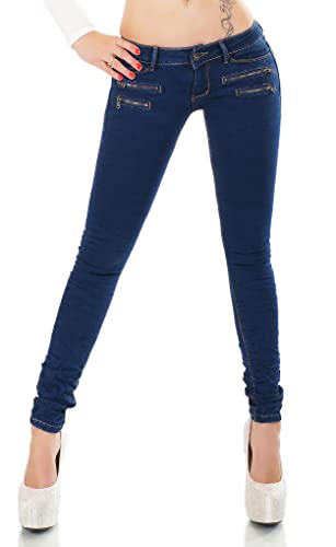 Damen Jeans Low Rise Hüftjeans Hose Röhrenjeans Skinny Slim Fit Stretch XS-XL (DE/NL/SE/PL, Alphanumerisch, L, Regular, Regular, Dunkelblau/81-4) von STIDIA