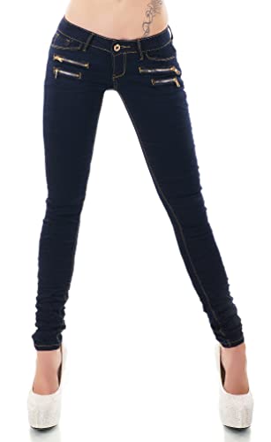 Damen Jeans Low Rise Hüftjeans Hose Röhrenjeans Skinny Slim Fit Stretch XS-XL (DE/NL/SE/PL, Alphanumerisch, M, Regular, Regular, Dunkelblau/81) von STIDIA