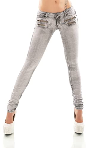 Damen Jeans Low Rise Hüftjeans Hose Röhrenjeans Skinny Slim Fit Stretch XS-XL (DE/NL/SE/PL, Alphanumerisch, XL, Regular, Regular, Grau/81-85) von STIDIA