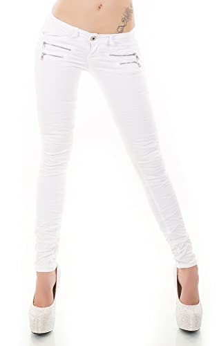 Damen Jeans Low Rise Hüftjeans Hose Röhrenjeans Skinny Slim Fit Stretch XS-XL (DE/NL/SE/PL, Alphanumerisch, XL, Regular, Regular, Weiß/81-1) von STIDIA