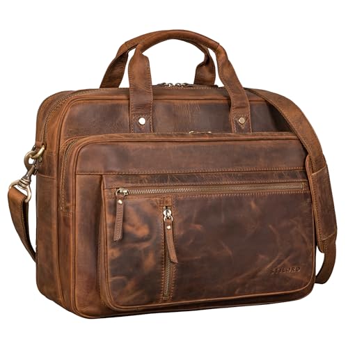 STILORD 'Ace' Aktentasche Leder Herren Damen Groß Business Tasche Echtleder Vintage für Laptop 15,6 Zoll Umhängetasche für Arbeit Büro Lehrer, Farbe:mittel - braun von STILORD