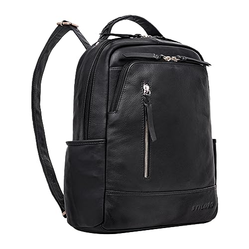 STILORD 'Aiden' Vintage Leder Rucksack Unisex Moderner Backpack für Damen und Herren 13,3 Zoll Laptop Daypack für Arbeit Uni Business Schule Echtleder, Farbe:schwarz von STILORD